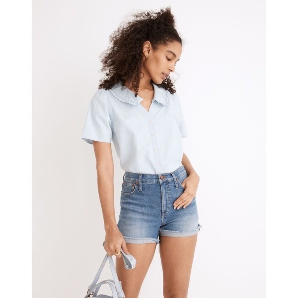 Madewell High Rise Denim Shorts Womens 29 Hemp Raw Hem Classic Coastal Everyday